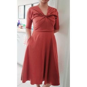 Gals Meets Glam - Twist V-neckline Flare Dress